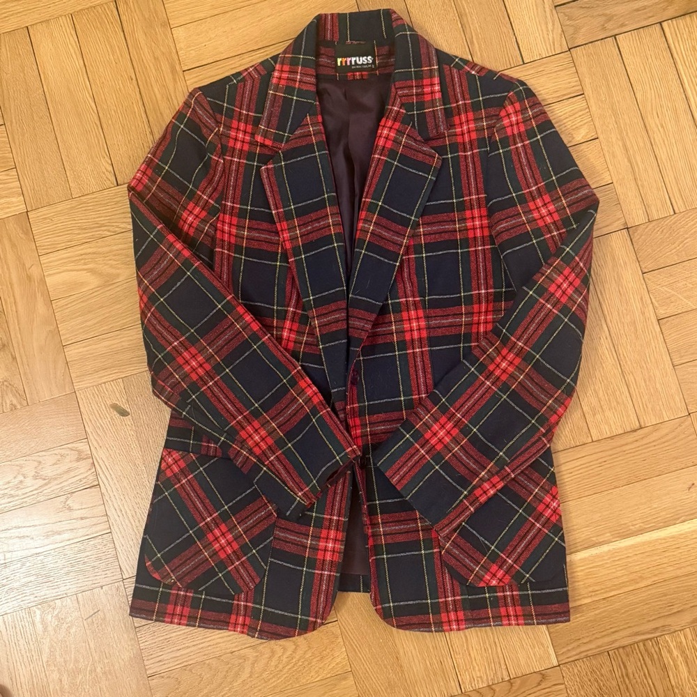 Vintage RITRUSS Russ Togs Glen Plaid Blazer Jacket Black/White 70s 80s Career